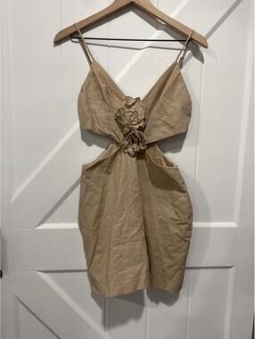 Zara Beige Cut-Out Dress with Floral Detail, Size S